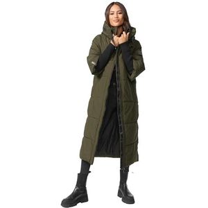 Navahoo Ciao Miau XIV Winterjas voor dames, warme gewatteerde jas, lang, met capuchon en ribgebreide mouwen, XS-XXL, dark olive, S