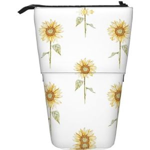 Nbtghga Bloeiende Sunflowe Print Potlood Telescopische Klassieke Kunsten Stand Up Potlood Case Organizer Potlood Houder Make-up Tas Gift, Zwart, Eén maat