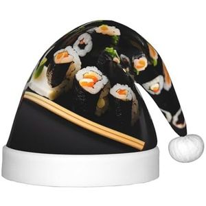 OdDdot Japanse Sushi Zwarte Print Pluche Kerstman Hoeden, Kerst Kerstman Hoed, Xmas Hoed voor Kinderen Jaar Kinderen Kerstfeest Gunsten