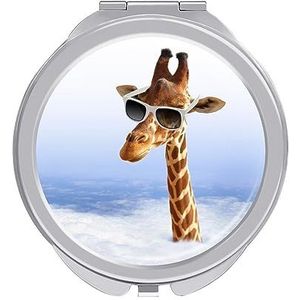 Cool Giraffe Komt Uit De Wolken Compacte Spiegel Ronde Pocket Make-up Spiegel Dubbelzijdige Vergroting Opvouwbare Draagbare Hand Spiegel