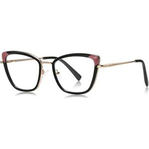 moomoobird Cat Eye Bril Vrouwen Mode Bril Frame Blauw Licht Blokkerende Bril TR90 Metalen Bril, Zwart Goud Frame, Large