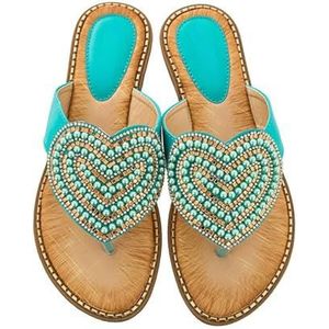 Xytraiihw Slippers voor dames, strass parel casual slippers comfortabele platte sandalen grote maat clip teen zomerschoenen zachte zool antislip sandalen voor strand,Groen,36 EU