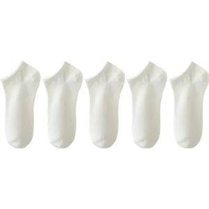 YIJIANUO Vrouwen 95% Gekamd Katoen Zakelijke Jurk Sokken Zachte Ademend Enkellengte Kleurrijke 5 Paren/partij Voor Lente Zomer, 5 paar wit, 38