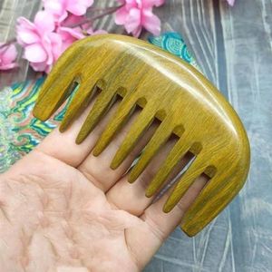 Natuurlijke groene sandelhout kam brede tand zak houten kammen voor haar gezondheid styling verzorging ontspannen hoofdhuid verlichten vermoeidheid (maat: A)