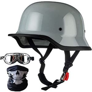 Duitse stijl motorhelm, volwassen schedelkap halve helm DOT goedgekeurde mannen en vrouwen retro open gezicht halve schaalhelm + gezichtsmasker + bril voor cruiser scooter chopper Decoration