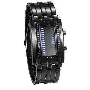 JewelryWe Mens Womens Digitale Horloge LED Binaire 30M Waterdichte Horloges Legering Band Sport Militaire Horloge Zijn en Haar Horloge Set, Zwart-mannen, armband