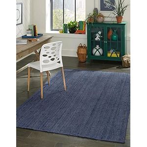 DecorAvenue Gebied tapijten, Indiase handgemaakte natuurlijke handgeweven gevlochten jute tapijt voor woonkamer, slaapkamer (9' Ft vierkant, marineblauw)