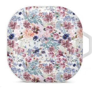 Roze tulp bloemen oordopjes hoesje compatibel met Samsung hard shell beschermhoes wit stijl