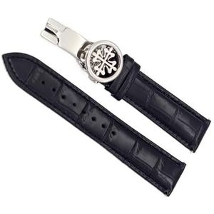 yeziu Echt lederen horlogeband voor Patek Philippe Wath-banden met roestvrijstalen vouwsluiting heren dames(Black Silver clasp,20mm)