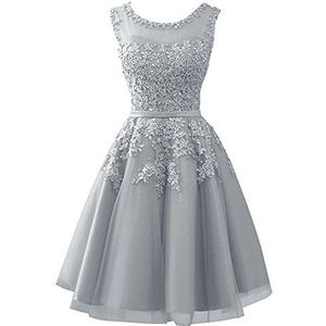 CLLA dress Avondjurken voor dames, met applicaties, elegante baljurk, bruidsmeisjesjurk, korte partyjurk, zilver, 36