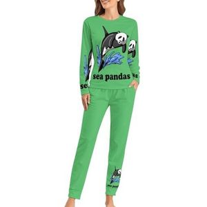 Sea Panda Orka Zachte damespyjama met lange mouwen, warme pasvorm, loungewear sets met zakken, XL