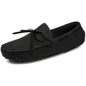 Loafers for heren Ronde neus Suède Vamp Mocassins Rijden Loafers Flexibel Antislip Lichtgewicht Modieus Instappers for buiten(Color:Black,Size:44.5 EU)