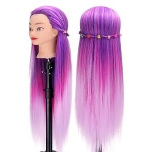 66cm kleurrijke mannequinhoofden for het vlechten van Maniquí-haar, poppenhoofd synthetisch haar, trainingskapper, stylingmodel for kinderen