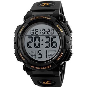 Mannen grote wijzerplaat waterdicht horloge multifunctionele elektronische horloge outdoor sport horloge (8 stijlen), 1258 Goud, riem