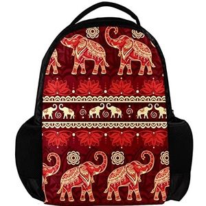 Rode Boho Afrikaanse olifant patroon rugzak voor vrouwen en mannen, School reizen werk Rugzak, Meerkleurig, 27.5x13x40cm, Rugzak Rugzakken