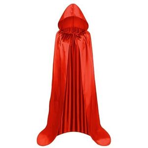 Proumhang Lange Satijn Cape met Capuchon Unisex Volwassen Kostuum Mantel Magere Hein Vampier Halloween Carnaval Rood L