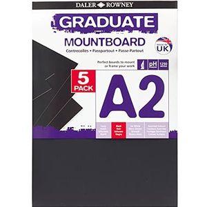 Daler-Rowney Graduate Cream Core Mountboard, glad oppervlak, pakket, 1,25 mm dik, A2-16,5 x 23,4 inch - 42 x 59,4 cm, zwart, 5 stuks