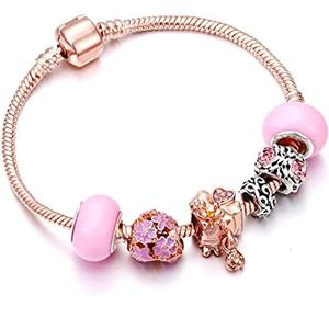 Armbanden, Rose Gouden Armband Kersenbloesem Kwastje Bal Kristal Kraal Hanger Charme Armbanden Armbanden for Vrouwen Sieraden Meisje Geschenken (Color : Flower_18cm)