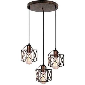 iDEGU Vintage industriële plafondlamp met metalen kooi, zeshoekig, hanglamp, geometrisch design, E27 plafondlamp voor slaapkamer, café, restaurant, hal, gang, 16 cm (kubus