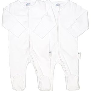AdoraCub Set van 2 slaappakjes voor baby's, 2-weg ritssluitingen, biologisch katoen, wit, roze met liefdeshart en blauw, zacht, comfortabel, ademend | Pasgeboren maat tot 2 jaar | Verpakt in