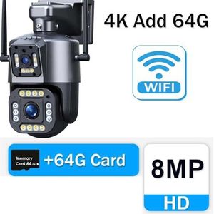 Bewakingscamera, 20MP 10K IP-camera 20X zoom Vijf lens Draadloze buitenbeveiligingscamera Smart Home PTZ CCTV Cam 4K WiFi-bewakingscamera's(4K Camera Add 64G)