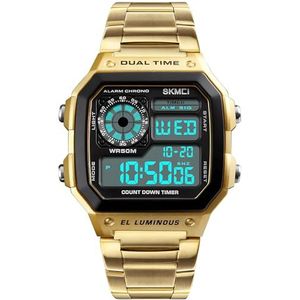 PASOY Mannen Digitale Multifunctionele Horloges Dual Time Alarm Stopwatch Countdown Backlight Waterdicht Horloge, Goud, M, armband