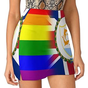 LGBT Pride And Anguilla Flag Dames Skorts Hoge Taille Tennisrok Gelaagde Korte Mini Rok Culottes Skorts Met Zakken 2XL