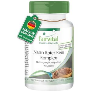 Fairvital | Natto Red Rice Complex - 90 capsules - met monacoline K en nattokinase - op kwaliteit getest en hoog gedoseerd - 100% veganistisch - Made in Germany