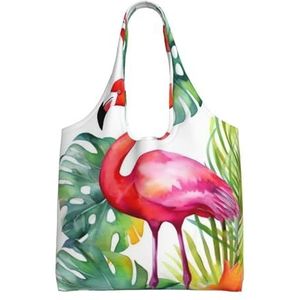 YNCATXZ Tropische aquarel ananas flamingo canvas draagtas voor vrouwen esthetische boodschappentassen schoudertas herbruikbare boodschappentassen, Zwart, Eén maat