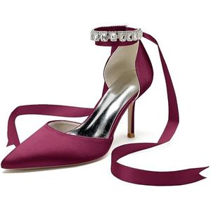 Hanfike Bruid Pompen Schoenen voor Bruiloft Womens Gesloten Teen Enkelband Avond Prom Stilettos JY155, Bordeaux, 37 EU