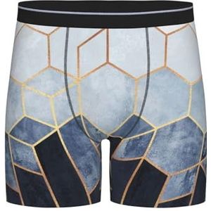 Boxer slips, heren onderbroek boxershorts, been boxer slips grappig nieuwigheid ondergoed, blauw goud geometrisch ontwerp, zoals afgebeeld, M
