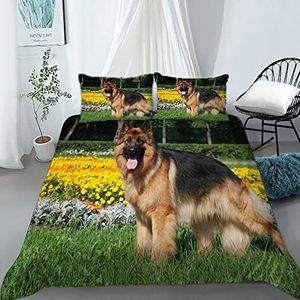 Dubbele dekbedovertrek set zwarte Duitse herder 3D omkeerbare bedrukte beddengoed set met rits, comfortabel hypoallergeen jeugd dekbedovertrek 200x200 cm + 2 kussenslopen 50x75 cm