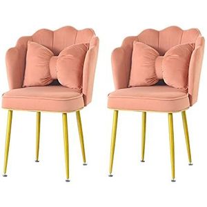 GEIRONV Dining stoel Set van 2, for woonkamer slaapkamer keuken receptie stoel fluwelen bloemblad spray gouden benen rugleuning stoel Eetstoelen (Color : Lotus root pink)