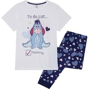 Eeyore/Iejoor lange pyjamaset voor dames, 100% katoen, gelicentieerd Winnie the Poeh cadeau, Wit, M 40-42