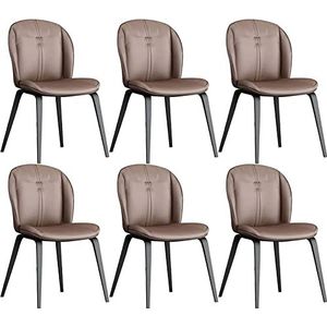 GEIRONV Moderne eetkamerstoelen set van 6, met koolstofstalen poot Waterbestendig lederen zijstoel Keuken Slaapkamer Eetkamerstoel Eetstoelen (Color : Brown, Size : 55x58x89cm)