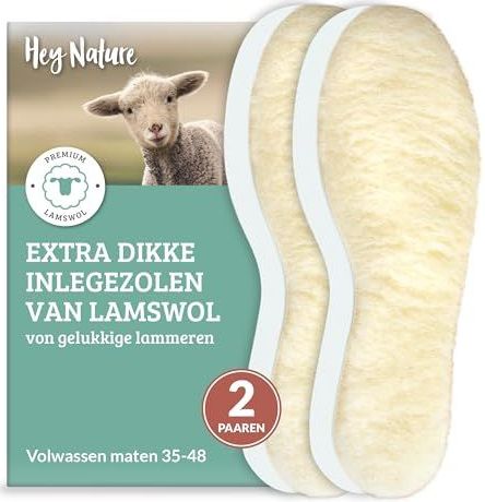 Hey Nature 2 paar lamswollen inlegzolen, dikke verwarming inlegzolen voor schoenen verwarmen voeten in de winter, natuurlijke wol inlegzolen efficiënter dan Thermo binnenzolen. Knipbare wol zoolen
