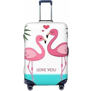 DEHIWI Palm Leaf En Flamingo's Koppel Bagage Cover Reizen Stofdichte Koffer Cover Rits Sluiting Koffer Protector Fit 45-70 cm Bagage, Zwart, M