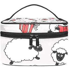 Make-up Organizer Bag, Reizen Make-up Tas Organizer Case Draagbare Cosmetische Tas voor Vrouwen en Meisjes Toiletartikelen Schapen Grijs Dier, Meerkleurig, 22.5x15x13.8cm/8.9x5.9x5.4in