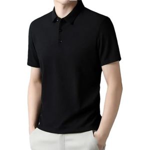 Heren Mode Wafel Effen Korte Mouwen Polos Shirt Mannen Zomer Ademend Comfortabele Shirt Tops, Zwart, XXL