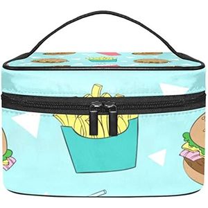 Katten en woorden patroon make-up tas voor vrouwen meisjes cosmetische tassen met handvat reizen make-up organizer tas, Blauw Voedsel Patroon, 8.9x5.9x5.4 Inches, Make-up zakje