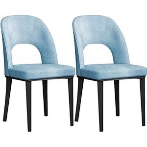 GEIRONV Moderne eetkamerstoelen set van 2, koolstofstalen voeten gestoffeerde accent vrije tijd bijzetstoelen lederen keuken kamer stoel Eetstoelen (Color : Blue, Size : 43x46x89cm)