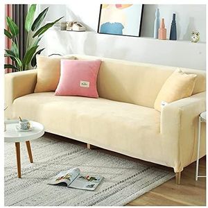 Stretch fluwelen bankdeksel met 2 kussendeksel bankafdekkingen Sofa slipcover meubels beschermer met niet -slip elastische bodem zachtheid slipcovers(Color:Light Yellow,Size:Loveseats 145~185cm)