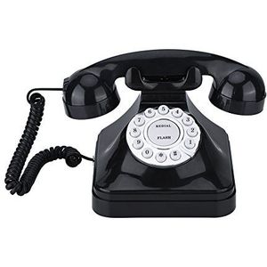 Tosuny Vintage vaste telefoon met snoer, klassieke telefoon met snoer met multifunctionele functies zoals flitser, nummerherhaling en reserve (zwart)