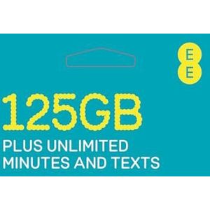 EE 125GB Data Sim bevat £30 prepaid tegoed, 125GB data, onbeperkte minuten en onbeperkt sms'en