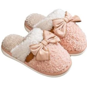 APVPOPOKGM Vrouwen Leuke Boog Slippers Gezellige Huis Schoenen Indoor Momory Foam Winter Fuzzy Warm Pluche Voering Slippers, Lichtroze, 40 EU
