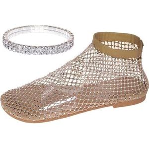 LTHTX Mesh ballerina's voor dames, comfortabele lichtgewicht visnet sprankelende schoenen voor dames, casual wasbare slip-on mesh flats, Beige, 37 EU