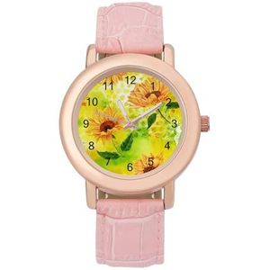 Retro Aquarel Zonnebloemen Horloges Voor Vrouwen Mode Sport Horloge Vrouwen Lederen Horloge
