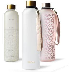 MAMEIDO Drinkfles 1l - lekvrij, koolzuurhoudend, BPA vrij - Sportfles gemaakt van Tritan - BPA vrij - Waterfles voor Sport, Outdoor, Gym & Kantoor (Frosted White Gold, 1000ml)