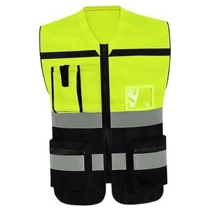 Generic Reflecterend vest met ritssluiting, werkkleding voor wandelen, fietsen, wandelen, fietsen, Zwart 2XL