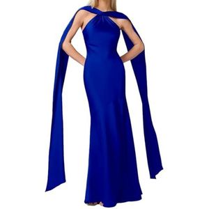 Satijnen bruidsmeisjesjurk voor dames, met split, galajurken, plooien, cocktailjurk, grote maten, koningsblauw, 32